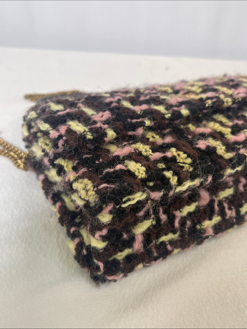 Tory Burch Kira Tweed Mini Flap Chain Shoulder Bag Pink Black Wool Crossbody - Picture 9 of 13